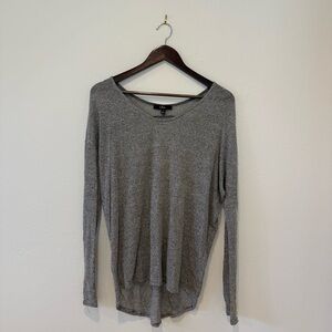 Lulus Grey Heathered V-Neck Long Sleeve Top - Small